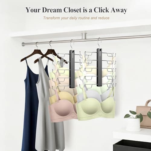 HOUSE DAY Tank Top Hanger, Dual-Row 5 Tier Space Saving Bra Hanger, Premium Lotus Wood Non-Slip Hangers with 360° Swivel Hooks, Closet Organizer for Sports Bras & Tank Tops, Cami (Black 1 Pack) - Thumbnail 2