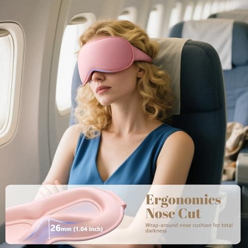 Vynix Sleep Mask for Women Men - 100% Blackout Eye Masks for Sleep, Lash Extensions 3D Contoured Sleeping Mask, Soft Adjustable Light Blocking Eye Cover Blindfold for Travel, Pink - Thumbnail 4