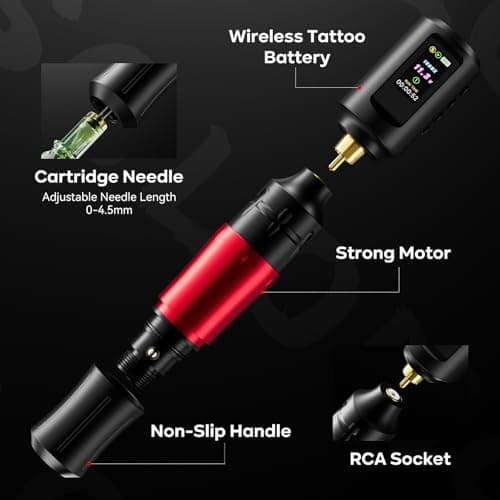 Solong Cordless Tattoo Gun Kit, 1800mAh Rechargeable Battery LED Display, Ergonomic Tattoo Machine Set with Ink Needles for Beginners Practice,SL-TKP202A-2 - Thumbnail 3