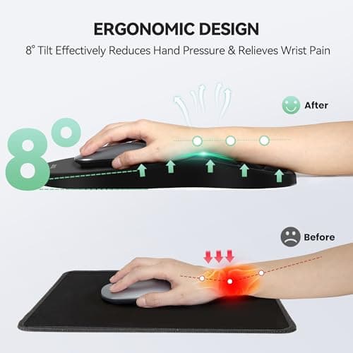 TECKNET Ergonomic Mouse Pad with Wrist Rest, Soft Mousepad with Massage Design, Memory Foam and Non-Slip PU Base for Pain Relief, Gaming Mouse Pad for Desk, Home, Office, 12x8 Inches, Black - Thumbnail 3