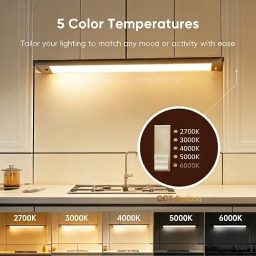 iQuincy 18 Inch Under Cabinet Lights Plug in 2 Packs, Hand Wave Activated, Linkable Under Cabinet Lighting with 5 CCT - 2700K-6000K & Stepless Dimmable, Under Counter Light for Kitchen, 450Lumens, 8W - Thumbnail 2