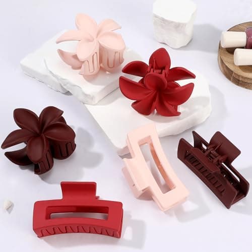 Flower Hair Clips for Women Square Claw Clips for Girls 2 Styles Hair Claw Clips for Thick or Thin Hair 6 PCS Hawaiian Hibiscus Rectangle Large Plumeria Medium Hair Accessories for Women (Red) - Thumbnail 3