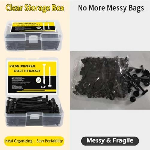 Upgrade 100PCS Nylon Universal Cable Tie Buckle with Clear Storage Box, Self-Locking Zip Tie Clips for Car Fender, Bumper, Mudguard, Auto Repair, Home, Garden, DIY Use - Thumbnail 6