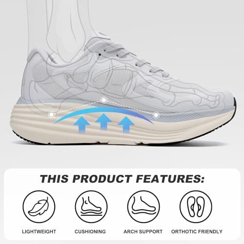 ALEADER Running Shoes for Women, Arch Support Walking Shoes, Tennis Shoes Womens Fashion Sneakers Light Gray Size 9 - Thumbnail 6