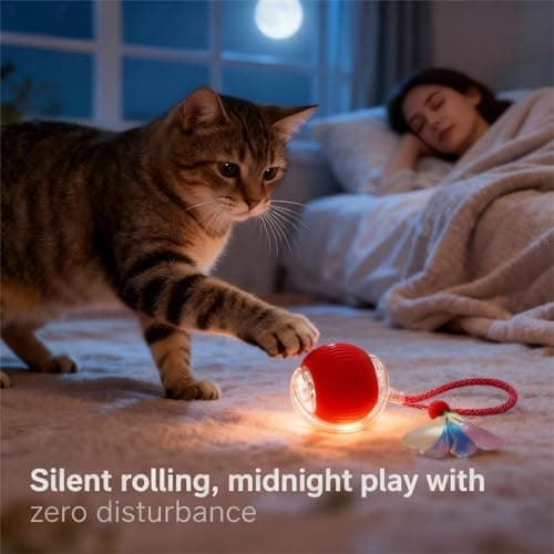 Interactive Cat Toy for Indoor Cats - Automatic Cat Toy Ball with Tail, Self Moving Electric Kitten Toys, USB Rechargeable Smart Rolling Ball, Motion Activated Cat Enrichment Toys for Bored Cats Red - Thumbnail 4