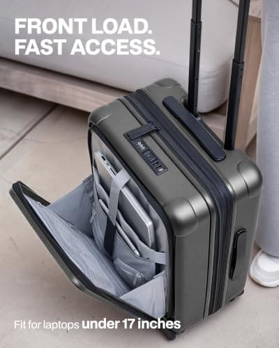Coolife Carry On Luggage Suitcase : 22x14x9 Airline Approved Travel Luggage with Spinner Wheels, Front Pocket Expandable Hardshell Suitcases with TSA Lock Grey - Thumbnail 2