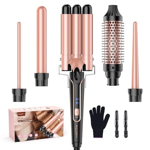 BESTOPE PRO 5 in 1 Curling Iron, Curling Wand Set with Negative Ion Thermal Brush and 4 Interchangeable Ceramic Curling Irons (0.35“-1.5”), Fast Heating Crimper Hair Tool in All Hair Type, Women Gifts - Image 1