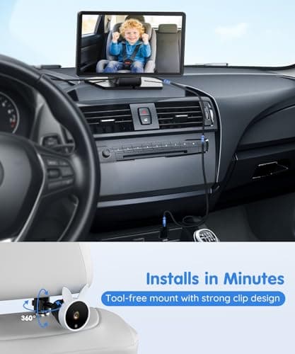 Babyvue BV4 7in Baby Car Monitor, IPS 1080P Large Screen Display with USB Plug & Play Power, AUTO IR Night Vision Car Seat Monitor, Baby Registry for Boys & Pets, Travel Essential - Thumbnail 5