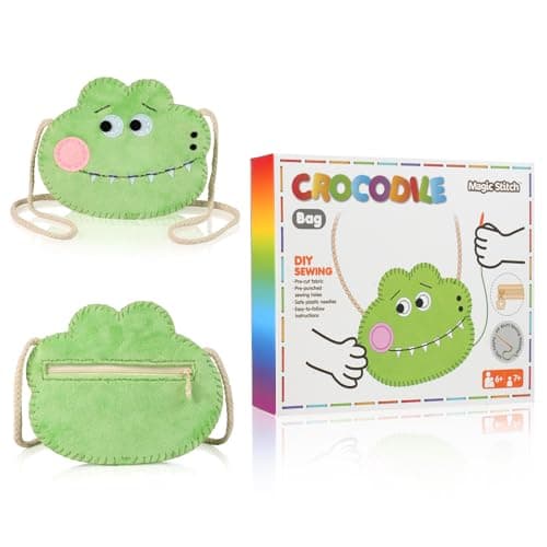 MIJIUWJ DIY Sewing Kit for Kids, Super Soft Plush Fabric Crocodile Crossbody Bag Embroidery Starter Kit for Beginners Arts and Crafts for Kids Ages 8-12, Learn to Sew Felt Birthday Gifts for Girls 6-8 - Image 1