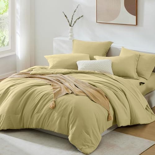 WRENSONGE King Comforter Set, 7 Pieces Hemp Soft Bed in a Bag King with Fitted Sheet, Flat Sheet, 2 Pillow Shams, and 2 Pillowcases- Warm Bedding Set for All Season - Thumbnail 2