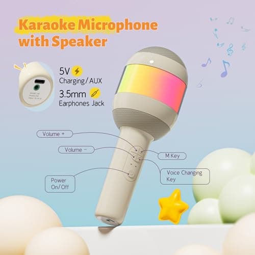 Wireless Karaoke Machine Portable Bluetooth Microphone with LED Light - Thumbnail 3