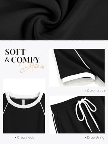 Casly Lamiit Womens Summer Sets 2026 Vacation Outfits Casual Short Sleeve Shirt Drawstring Workout Sets with Pockets Black L - Thumbnail 4