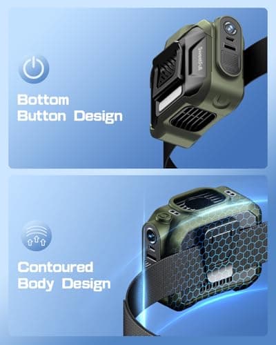 SWEETFULL Portable Waist fan, 10000mAh Personal Fan Rechargeable with Belt, 15500RPM Clip on Fan with LED SOS & Flashlight, 3 Speeds Battery operated 24H RunTime for Jobsite Outdoor Travel (Green) - Thumbnail 6