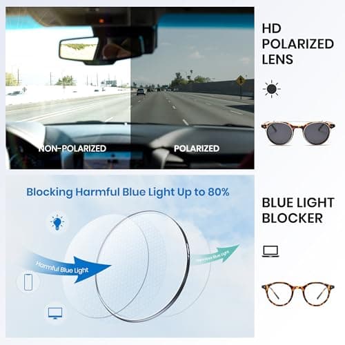 Cyxus Clip On Blue Light Blocking Glasses for Men Women, Round TR90 Metal Frame Eyeglasses with TAC Sunglasses Lens, UV Protection P1341B10 - Thumbnail 6