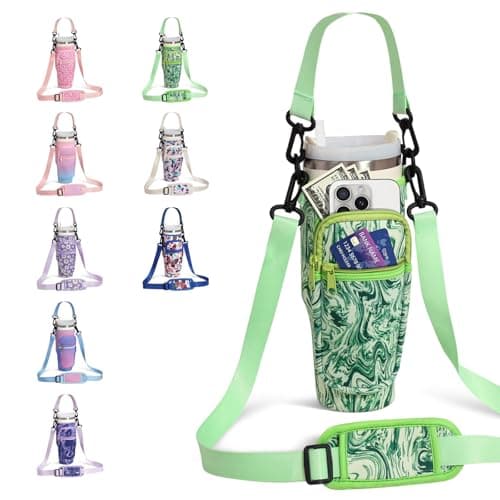DLOCCOLD Water Bottle Carrier Bag with Phone Pocket for 40 oz Tumbler, Water Bottle Holder with Adjustable Shoulder & Handheld Strap, Carrier Sling Bag for Water Bottle Walking Camping Travelling
