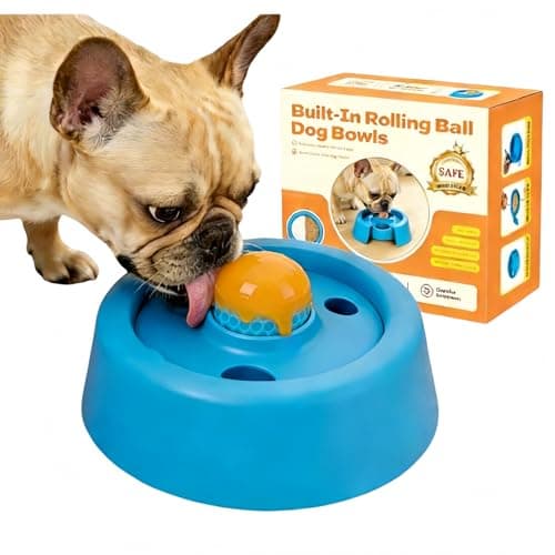 Dog Slow Feeder Bowl with Fixed Ball – No Loose Parts, Stays Put on Smooth Floors, See Food Level at a Glance – for Small to Medium Dogs Under 35 lbs, Top-Rack Dishwasher Safe