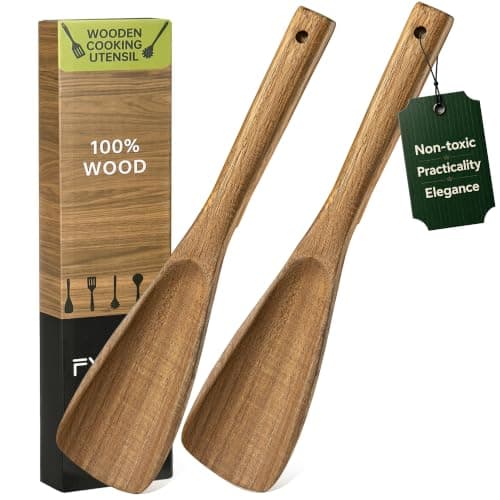 Wooden Spatula Spoon for Cooking, Multifunction Spatula with Built-In Resting Notch, Cooking Spoon for Nonstick Cookware, Natural Non-Toxic Acacia Wood Kitchen Utensils,12 x 2.8 Inch, 2 Pack
