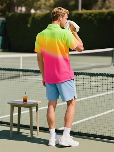 uideazone Mens Golf Shirts Short Sleeve Dry Fit Athletic Polo Shirt Neon Colorful Gradient Polos Performance Moisture Wicking Golf Polo - Thumbnail 3