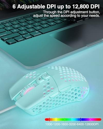 SOLAKAKA SM900 Green Wired Gaming Mouse with Honeycomb Shell,12800 DPI,7 Programmable Buttons,Lightweight Gaming Mice Ergonomic Computer Mouse Gaming for Windows/PC/Mac/Laptop Gamer - Thumbnail 3