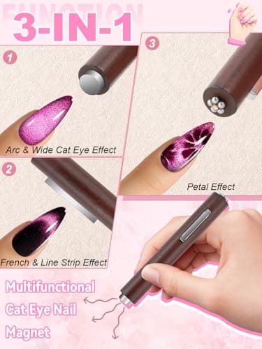 54PCS Cat Eye Nail Magnet Set, EBANKU Cat Eye Gel Nail Polish Magnet for Nails, 3 IN 1 Magnets for Cat Eye Gel Polish, Cat Eye Magnets Sticks Nail Design Tools Nail Art Accessories - Thumbnail 4