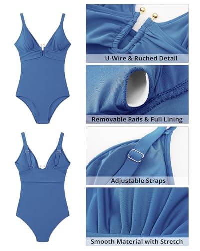 GRAPENT Swimsuit for Women One Piece One Piece Plunge Swimsuit Women Mykonos Blue XX-Large Fits US Size 20 to 22 - Thumbnail 6