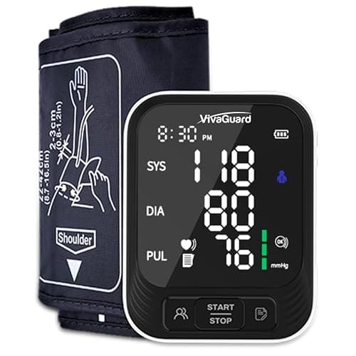 VivaGuard Blood Pressure Monitor for Home Use, Upper Arm Blood Pressure Cuff (8.7" - 16.5"), Automatic Digital BP Machine with Large LCD Backlit Display, 2 x 199 Memory, Carrying Case and Power Supply - Image 1