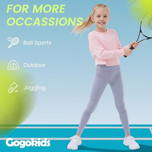 Gogokids Girls Shirts Long Sleeve Athletic Shirts Open Back Tops Active Sports Tshirts Yoga Workout Crop Tees, Pink, 11-12 Years - Thumbnail 6