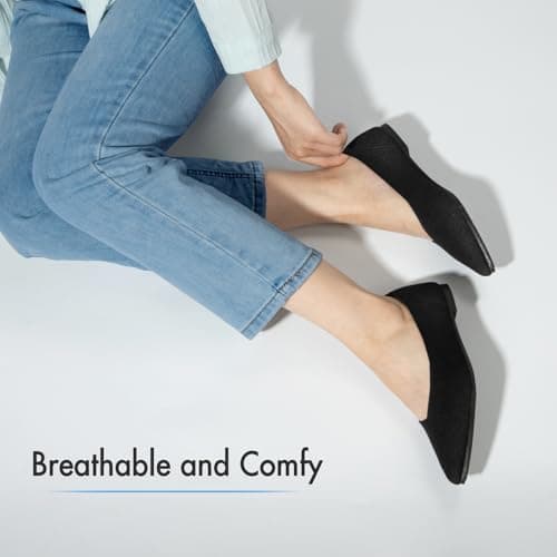ATHMILE Pointed Toe Flats for Women Dressy Bronze Work Shoes Business Casul Knit Ballet Flats Slip on Office Ladies Comforttable Dress - Thumbnail 2