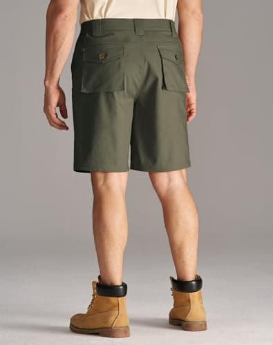 CHRONOLINE Men's Work Utility Shorts Heavyweight Cotton Water-Repellent Canvas Mid-Rise Regular Fit Carpenter Shorts, Olive Green, 34 - Thumbnail 3