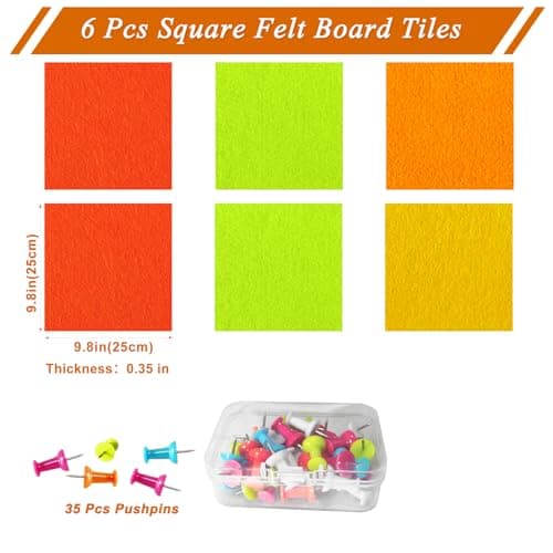 HULAVO Square Felt Cork Bulletin Board Tiles, Self Adhesive DIY Felt Pin Board for Wall 30" x 20" with 35 Pushpins for Office School Home Wall Decor Stickers Memos Photos Display (Gradual Orange) - Thumbnail 4