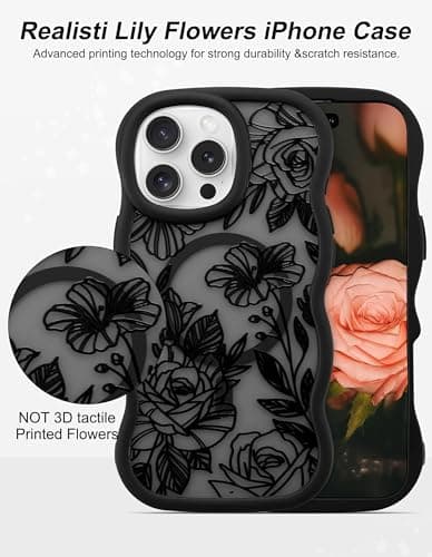 Aitipy Magnetic Case for iPhone 12 Pro Max, Compatible with MagSafe, Cute Black Flower Floral Aesthetic Soft Silicone Curly Wavy Shockproof Protective Phone Cover for Women Girls - Thumbnail 2