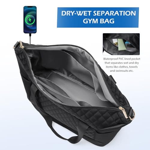 MDODO Travel Duffel Bag for Women Weekender Overnight Carry on Tote with Shoe Compartment Wet Pocket for Business Trips Travel Sports Gym Yoga Hospital, 3 Pcs Set, 43L, Black, Water-Resistant Nylon - Thumbnail 3
