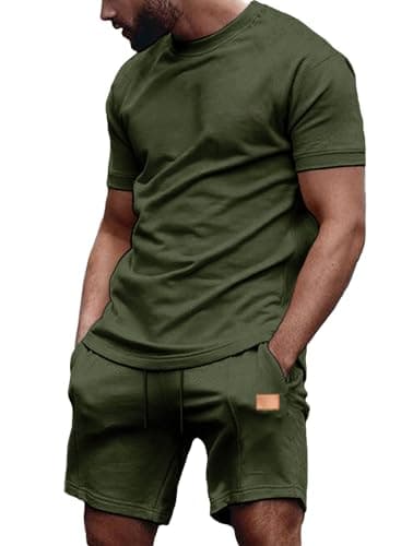 JMIERR Men's 2 Piece Pajamas Sets Summer Short Sleeve T-Shirts and Shorts Matching Lounge Set Sleepwear Loungewear Sweatsuit, M, Green 2 - Image 1
