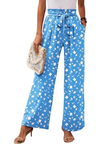 Heymoments Women's Wide Leg Lounge Pants with Pockets Floral Print X-Large Lightweight High Waisted Adjustable Tie Knot Loose Comfy Casual Trousers - Image 1