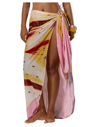 SHENHE Women's Sarong Bathing Suit Cover Up Long Pareo Beach Wrap Skirt Beach Coverups Pink Medium - Image 1
