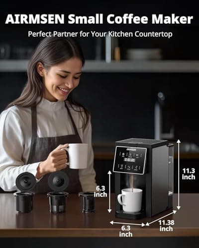 AIRMSEN Grind & Brew Coffee Maker with Built-in Grinder (2026 Model) - Single-Serve, Compatible with K-Cup Pods & Ground, 1000W Fast 6-14oz Brewer, Descaling Alert, Touchscreen & 50oz Removable Tank - Thumbnail 5