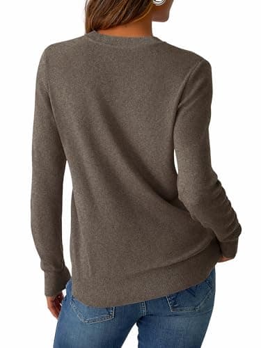 GKBK Womens Sweaters 2026 Fall Fashion Wool Blend V Neck Lightweight Sweater Loose Fit Knit Pullover Long Sleeve Basic Tops Business Casual Outfits Winter Clothes Trendy Brown - Thumbnail 3