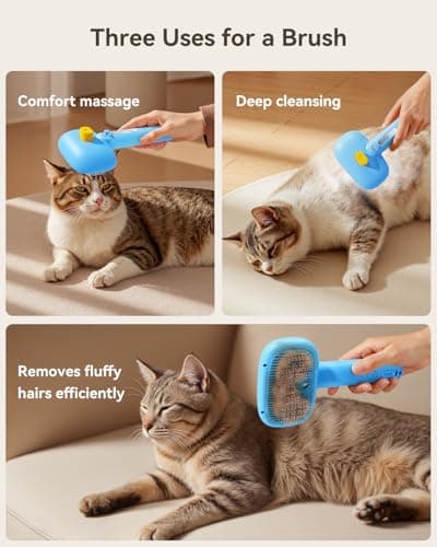 ROJECO 3-in-1 Pet Steam Brush for Cats&Dogs - Detangling Comb with Adjustable Mist, Handheld Deshedding Grooming Tool for Long/Short Hair, Massage Brush & Shedding Control Gift,Cordless (Blue) - Thumbnail 4