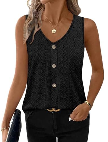 WIHOLL Tank Tops for Women Trendy Plus Size Tops Black Tank Top Woman Beach Vacation Summer Clothes Resort Wear 2026 Work Shirts Black 2XL - Thumbnail 2