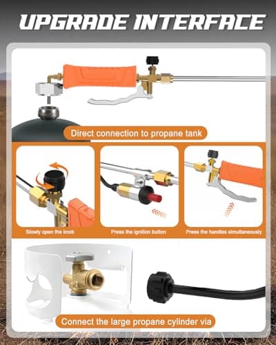 Propane Torch Weed Burner Heavy Duty, 340,000 BTU Propane Weed Burner with 12FT Hose, Weed Burner Torch with Self Igniting Turbo Trigger, 2 Extension Modes for Weeding, Roofing, Ice Melting, BBQ - Thumbnail 3