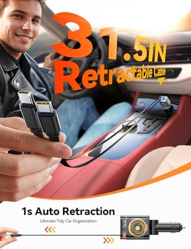 Retractable Car Charger 84W Car Charger USB C for iPhone 16 17 Pro Max Fast Charging [PD45W Dual Type C Cables] Car Accessories Cigarette Lighter Adapter for iPhone 17 Air 16 15 Pro Max, Samsung S25 - Thumbnail 4