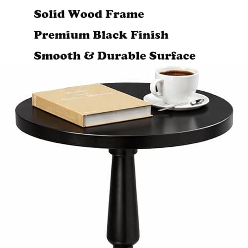 Round Side Table for Small Spaces - Small Accent End Table Nightstand with Solid Wood Top and Pedestal Leg - Modern Drink Table for Livingroom, Bedroom, Corners, Office - Thumbnail 4