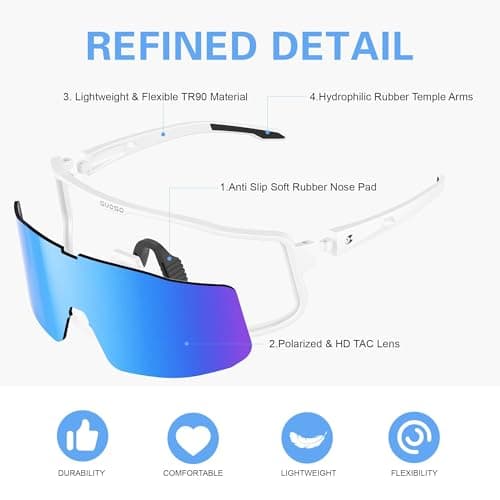 suoso Sports Cycling Glasses for Men: UV400 Polarized Wraparound Sunglasses for Women Running Riding Fishing Baseball TR90 - Thumbnail 3