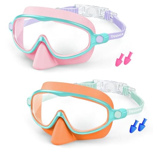 Vvinca 2 Pack Kids Swim Goggles with Nose Cover, Wide View Anti-Fog UV Protection Swimming Mask for Boys Girls Ages 3-14, No Leak Pool Goggles for Toddlers - Image 1