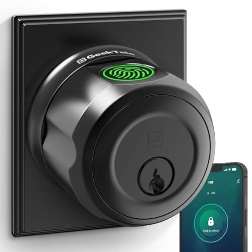 GeekTale Fingerprint Deadbolt, Fingerprint Door Knob, Smart Deadbolt Lock, Smart Door Lock, Twist to Lock&Unlock, Keyless Entry Door Lock with App, for Front Door, Garage, Easy Installation