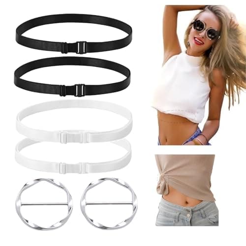 W Wellshine Adjustable Shirt Tuck Band - Shirt Cropping Band Elastic Crop Band for Women, Includes T-Shirt Clips (6) - Image 1