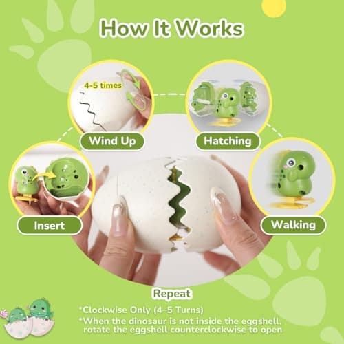 Wind-Up Surprise Eggs Easter Basket Stuffers & Party Favors – Hatching Dinosaur Toys, Prefilled Crack Open Eggs with Walking Dinosaur Inside, Reusable Boom Easter Eggs Toys for Kids Boys Girls - Thumbnail 3