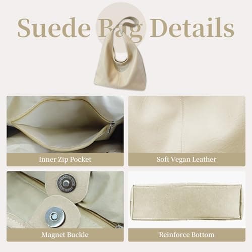 JueiXeoy Leather Hobo Bags for Women Slouchy Tote Bag Retro PU Leather Purse Soft Shoulder Handbags Large Work Tote Bag 2pcs Beige - Thumbnail 5