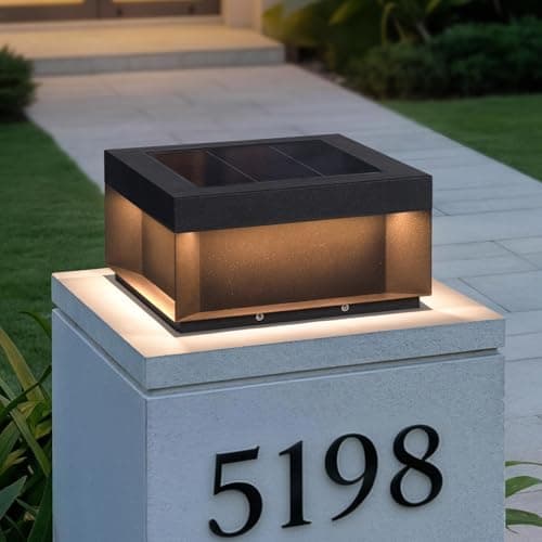 VZVI Solar Post Lights Outdoor, 11.8'' Pillar Light IP54 Waterproof, 3000K Solar Column Lights Outdoor, Dusk to Dawn Extra Large Pillar Light, Modern Fence Column Lamp Fixture for Entrance Deck Patio - Image 1