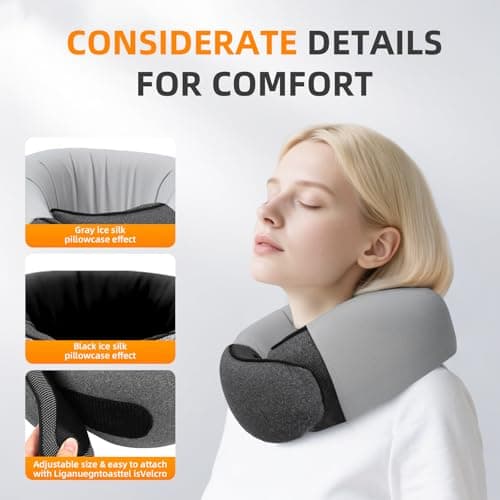 Travel Neck Pillows for Airplanes, Premium 100% Memory Foam Neck Pillow with Alternative Skin-Friendly Silk Cover - Upgrade Liner Enables Easy Pillowcase Cleaning, Travel Pillow Fits Plane, Car, Train - Thumbnail 4
